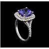 Image 4 : 4.12 ctw Tanzanite and Diamond Ring With Chain - 14KT White Gold