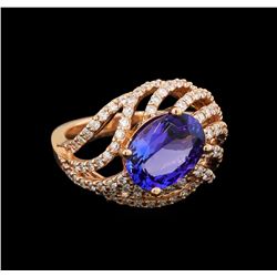 14KT Rose Gold 3.37 ctw Tanzanite and Diamond Ring