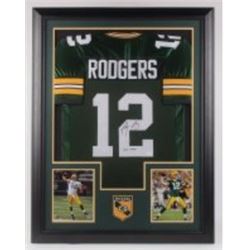 Aaron Rodgers Signed 34.5x44.5 Custom Framed Jersey JSA