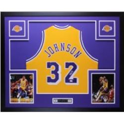 Magic Johnson Signed 35x43 Custom Framed Jersey