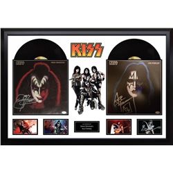Kiss signed Simmons / Frehley albums and photo collage JSA