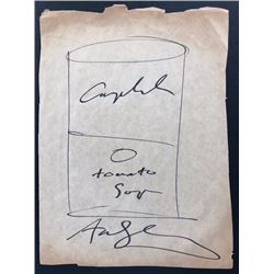 Original Campbells Soup Tomato Soup drawing by Andy Warhol 8x11