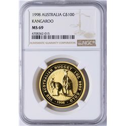 1998 Australia $100 Gold Kangaroo Coin NGC MS69