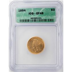 1854 $3 Indian Princess Head Gold Coin ICG EF45