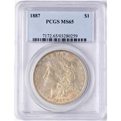 1887 $1 Morgan Silver Dollar Coin PCGS MS65 Nice Toning