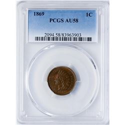 1869 Indian Head Cent Coin PCGS AU58