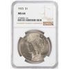 Image 1 : 1925 $1 Peace Silver Dollar Coin NGC MS64