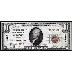 1929 $10 NB of the Republic Chicago, IL CH# 4605 National Currency Note