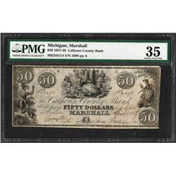 1837-38 $50 Calhoun County Bank Marshall, MI Obsolete Note PMG Choice Very Fine 35