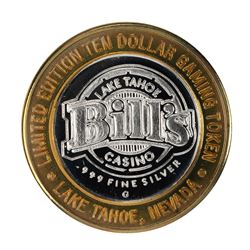.999 Silver Bill's Casino Lake Tahoe, Nevada $10 Casino Gaming Token Limited Edition
