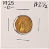 Image 1 : 1925-D $2 1/2 Indian Head Quarter Eagle Gold Coin