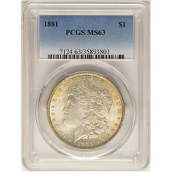 1881 $1 Morgan Silver Dollar Coin PCGS MS63