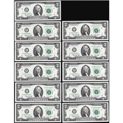 Lot of (11) Consecutive 1976 $2 Federal Reserve Notes Richmond