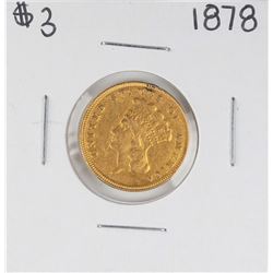 1878 $3 Indian Princess Head Gold Coin - Solder Mark on Top Rim