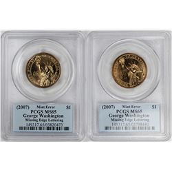 (2) 2007 $1 Washington Presidential Coins Missing Edge Lettering Error PCGS MS65