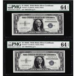 (2) Consecutive 1935G $1 Silver Certificate STAR Notes PMG Choice Uncirculated 64EPQ