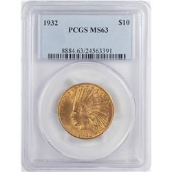 1932 $10 Indian Head Eagle Gold Coin PCGS MS63