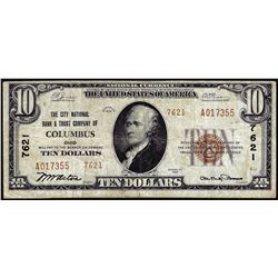 1929 Type II $10 NB of Columbus, OH CH# 7621 National Currency Note