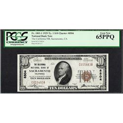 1929 $10 NB of Sacramento, CA CH# 8504 National Currency Note PCGS Gem New 65PPQ