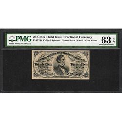1863 Twenty-Five Cents Third Issue Fractional Currency Note PMG Choice Unc. 63EPQ
