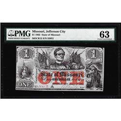 1862 $1 Jefferson, MO State of Missouri Obsolete Note PMG Choice Uncirculated 63