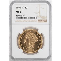 1891-S $20 Liberty Head Double Eagle Gold Coin NGC MS61