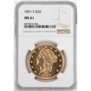 Image 1 : 1891-S $20 Liberty Head Double Eagle Gold Coin NGC MS61