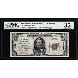 1929 $50 New Haven, CT National Currency Note CH#1128 PMG Choice Very Fine 35