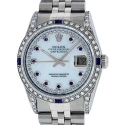 Rolex Mens Stainless Steel MOP Diamond Lugs & Sapphire String Datejust Wristwatch