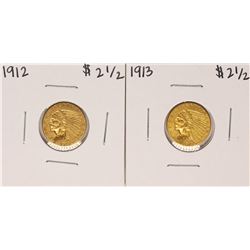 Lot of 1912-1913 $2 1/2 Indian Head Quarter Eagle Gold Coins