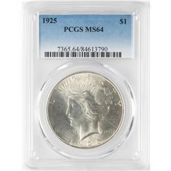 1925 $1 Peace Silver Dollar Coin PCGS MS64
