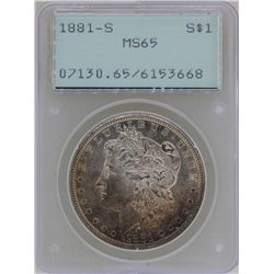1881-S $1 Morgan Silver Dollar Coin PCGS MS65 Green Rattler Great Toning