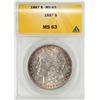 Image 1 : 1887 $1 Morgan Silver Dollar Coin ANACS MS63