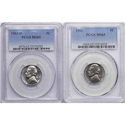 Lot of 1961 & 1961-D Jefferson Nickel Coins PCGS MS65