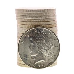 Roll of (20) Brilliant Uncirculated 1922 $1 Peace Silver Dollar Coins