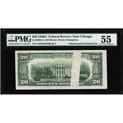 1950A $20 Federal Reserve Note Obstructed Overprint ERROR PMG About Uncirculated 55