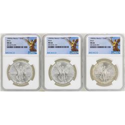 Lot of 1982Mo/1983Mo/1985Mo Mexico Libertad Onza Silver Coins NGC MS66