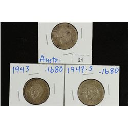 AUSTRALIA 1942-S,43 & 43-S SILVER SHILLINGS