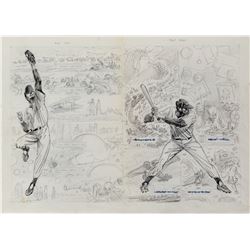 Joe Kubert original concept cover artwork for a baseball-themed comic.
