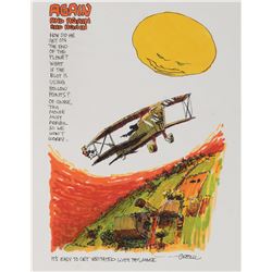 Dan O'Neill original Air Pirate Funnies style artwork featuring 'Mickey Mouse' on a biplane.