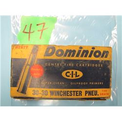 box Dominion 30/30 Winchester ammunition