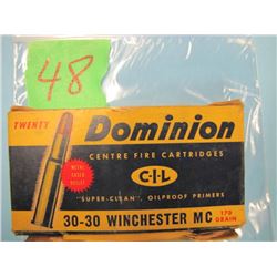 box Dominion 30/30 Winchester ammunition