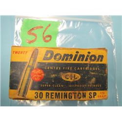 box Dominion 30 Remington ammunition