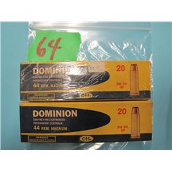 lot of two boxes Dominion 44 REM Magnum ammunition