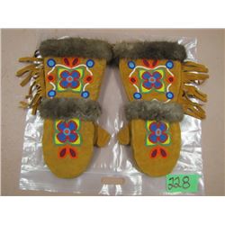 pair of beaded and fringed Mitts