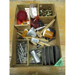 box of miscellaneous reloading parts and supplies