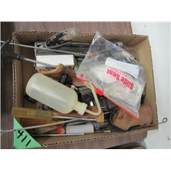 lot of assorted gun parts Etc cleaning rods