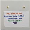 Image 6 : 14K Rose Gold Burmese Ruby(0.52ct) 12 Diamond(0.22ct) Pendant (~weight 1.4g), Made in Canada, Insura