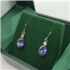 Image 1 : 14K White Gold Tanzanite (1.7ct) Diamond (I2 - I3) (0.06ct) Dangle Earrings (~weight 0.66g), Made in