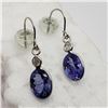 Image 4 : 14K White Gold Tanzanite (1.7ct) Diamond (I2 - I3) (0.06ct) Dangle Earrings (~weight 0.66g), Made in